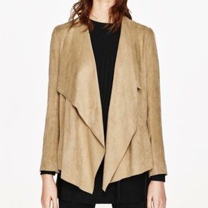 Zara | Waterfall Open Front Faux Suede Blazer Jacket Coat Small